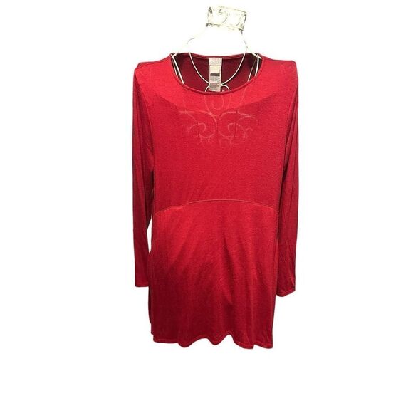 Beautiful RED CHICO’S knit LONG tunic BUTTON SLEEVES Tunic DESIGN CHICOS SIZE 1 - Picture 1 of 7